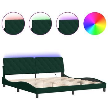 Estructura De Cama Con Led Sin Colchón Terciopelo Verde Oscuro 200x200cm Vidaxl