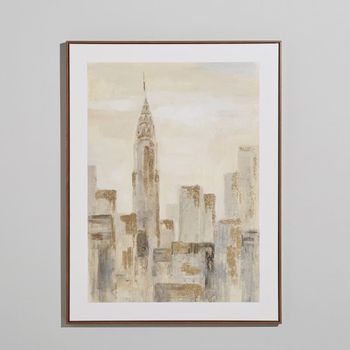 Cuadro de ciudad beige, dorado y gris 93x123 cm