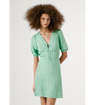 Pepe Jeans para mujer. PL953753 Vestido Olivia verde (L), Casual, Poliéster, Manga corta