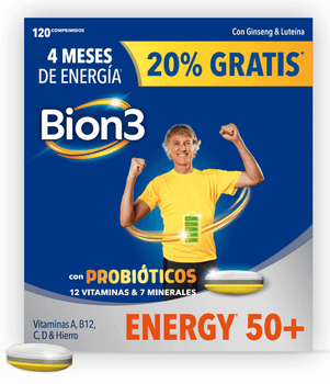 Bion3 Energy 50+ Probióticos, 12 Vitaminas y 7 Minerales 120 Comprimidos