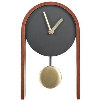 Reloj De Mesa Moderno Mdf Esfera Redonda Sin Números Péndulo Decorativo Negro Y Madera Oscura Blatten