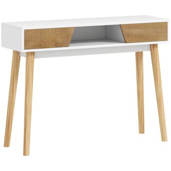 HOMCOM Consola de Recibidor con 2 Cajones Compartimento y Patas de Madera para Pasillo Entrada Entrada Salón Blanco