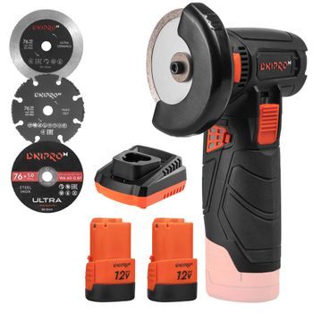 Dnipro-m Amoladora Angular Cg-12bc Ultra 12v Brushless - Mini Radial 76mm 18.500rpm, 2 Baterías 2ah, Cargador Y 7 Discos