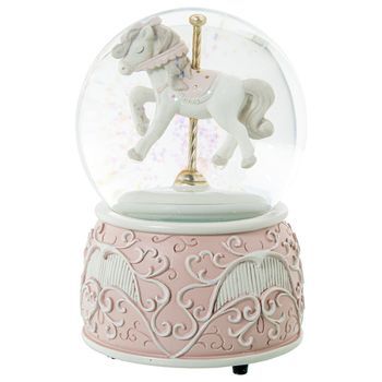 Bola Nieve Con Figura Caballo Rosa Y Blanco