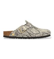 birkenstock para mujer 1033086 zuecos de piel boston ajuste estrecho beige 36 plano ante ninguno casual animal print