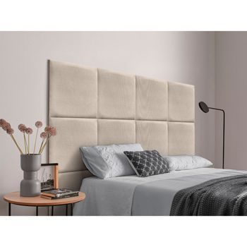 Dhome Cabecero Tapizado Para Camas De 150cm Compuesto De Paneles Autoadhesivos Intercambiables De Tela Acualine Cama Lujo Dormitorio Acolchado (beige,