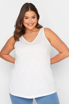 Yours Camiseta Blanca Sin Mangas Efecto Lino, Mujer Curvy Y Tallas Grandes, Yours