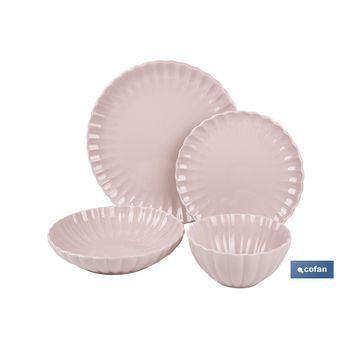 Vajilla De Porcelana Esmaltada En Color Rosa Nude Con Diseño En Relieve | Set De 16 Piezas | Apta Para Lavavajillas, Microondas Y Horno