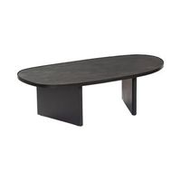 mesa baja ovalada de madera de mango y chapado en piedra negro