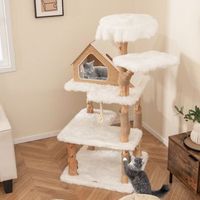 arbol para gatos de madera 150 cm torre con 2 percheros condominio postes jute cuerda sisal blanco