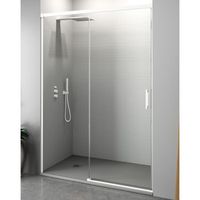 mampara de ducha frontal 1 puerta  1 fijo corredera  vidrio templado de 6mm  antical  100 - 200cm  perfileria blanca  160 cm adaptable 159-164cm - transparente - blanco mate