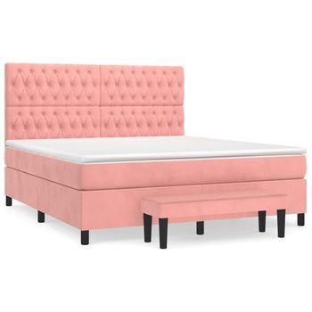 Cama Tapizada 203x180x128 Cm Contrachapado, Madera Procesada - Rosa
