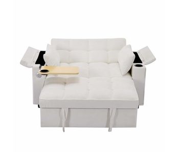 Sofá cama 140.5x74x82 cm - 3 en 1, con respaldo ajustable, usb, mesa oculta, reposavasos - beige