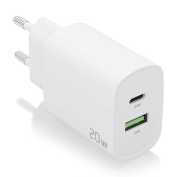 Aisens A110-0754 Cargador 20W 1xUSB-C PD3.0 1xUSB-A QC3.0 Blanco