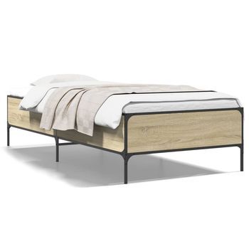 Estructura Cama Madera Ingeniería Metal Roble Sonoma 75x190 Cm Vidaxl