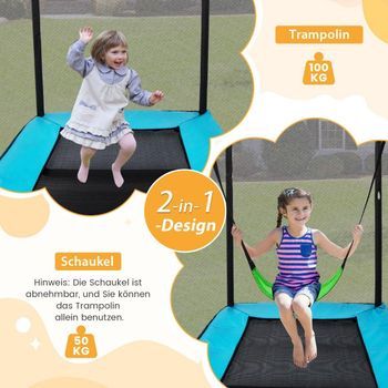 Cama Elástica Para Niños 2 En 1 Con Columpio, Red De Seguridad Y Cubierta Para Bordes Azul + Negro