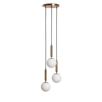 Lámpara Colgante Metal Y Cristal Tri Oto Dorado