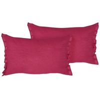 conjunto de 2 modernos cojines decorativos de lino con volantes y lazos 30x45 cm rojo sassafras