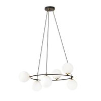 lampara colgante con estructura en aro y 6 esferas de cristal opal