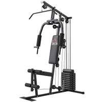 homcom maquina de musculacion con pesas ajustables de 45 kg prensa de pecho y piernas polea 135x103x200 cm negro