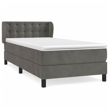 Cama Para Adulto | Cama Individual | Cama Box Spring Con Colchón Terciopelo Gris Oscuro 90x190 Cm
