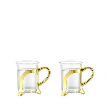 Tazas de café de vidrio con decoración en metal dorado - lote de 2