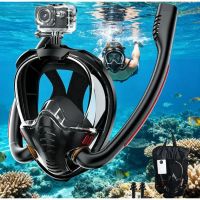 mascara de snorkel de doble tubo para cara completa modo de respiracion 180    mascara de buceo panoramica antivaho con sistema dry top para adultos y adolescentes