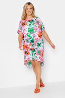 yours vestido tunica rosa floral manga corta mujer curvy y tallas grandes yours