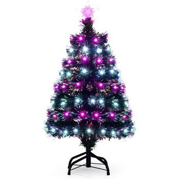 Mini Árbol De Navidad Fibra Optica 93cm, Costway Multicolor, 96 Luces Led, 8 Modos