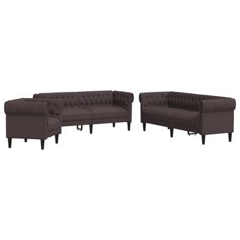 Vidaxl Juego De Sofás 3 Piezas Tela Marrón Oscuro