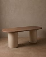 mesa comedor ovalada madera marron oscuro y microcemento beige 160cm