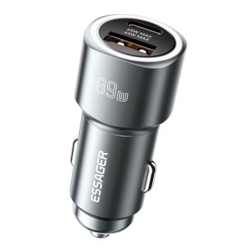 ESSAGER ES-CC16 89W Cargador de coche USB PD de 2 puertos Adaptador USB-A+USB-C PD QC3.0 Soporte FCP SCP VOOC Carga rápi