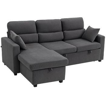 HOMCOM Sofá cama ajustable, sofá de invitados en forma de L con función cama, almacenamiento, cojines, para salón, habitación de invitados, gris oscuro