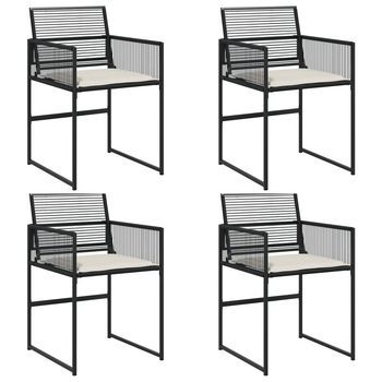 Pack 4 Uds Sillas De Jardín | Silla De Exterior | Sillón Con Cojinesratán Sintético Negro