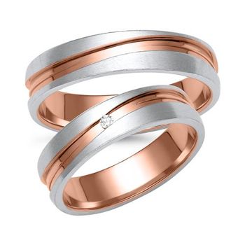 Alianzas de oro rosa y blanco con diamante