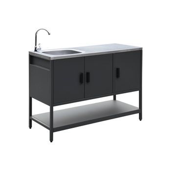 Módulo Cocina Exterior De Acero Con Lavabo, 120cm, Negro