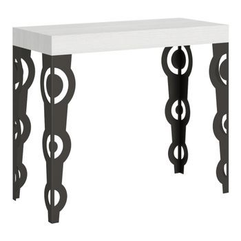 Consola Extensible 90x40/300 Cm Karamay Fresno Blanco Estructura Antracita