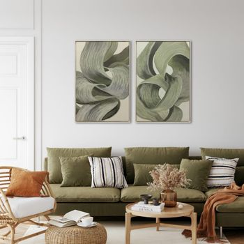 Conjunto de 2 cuadros lienzo abstracto verde 80x3x120 cm