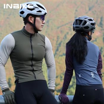 INIBKE Maillot de Ciclismo de Manga Larga para Hombre, Invierno, Forro Polar, Ropa de Ciclismo Reflectante con Cremallera Completa y 3 Bolsillos Traseros