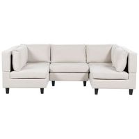 sofa modular moderno 5 plazas tapizado tela poliester respaldo acolchado en forma de u beige claro unstad
