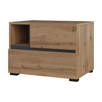 Mesa De Noche Havana Roble Y Negro – 2 Cajones Y 1 Nicho – Estilo Natural Y Almacenamiento Práctico