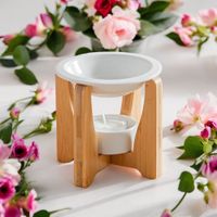 quemador de perfume arche en bambu y ceramica blanca - h11cm