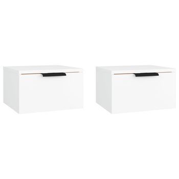 Pack 2 Uds Mesitas De Noche De Pared Flotantes Mesilla Blanco 34x30x20 Cm