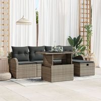 juego de sofa de jardin de 6 piezas con cojines gris ratan poli v9496 unico  gris