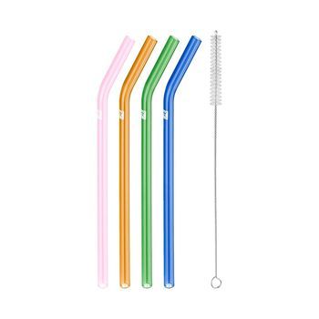 Zwilling Sorrento -set De 4 Pajitas Reutilizables Curvadas En Vidrio Con Cepillo Limpiador