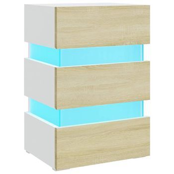 Mesita Noche Led Blanco Y Sonoma Madera Ingeniería 45x35x67 Cm Vidaxl