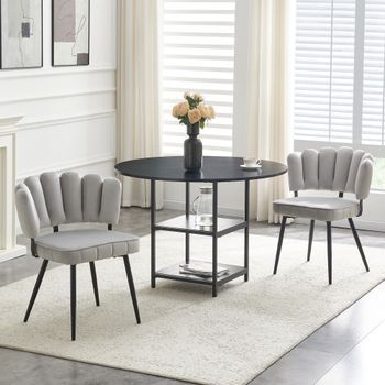 Conjunto De Mesa Y Sillas - Comedor - Mdf Y Metal - Negro Y Gris Claro (107x107x75cm)