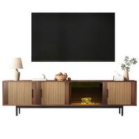 mueble de tv bajo con textura esculpida tira de luz led puerta de vidrio templado acabado en madera