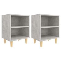 pack 2 uds mesitas de noche  mesilla de noche patas madera gris hormigon 40x30x50 cm