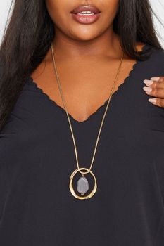 Collar Largo Dorado Colgante Oval Con Piedra